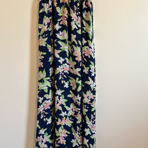 Womens Maxi Dress Floral Blue Blouson Chiffon Flowy Whimsical Spring Flounce - Picture 6 of 16